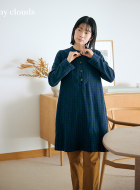 冬季新品 桑妮库拉/Sunny clouds 女式纯棉磨毛格子裙日系连衣裙