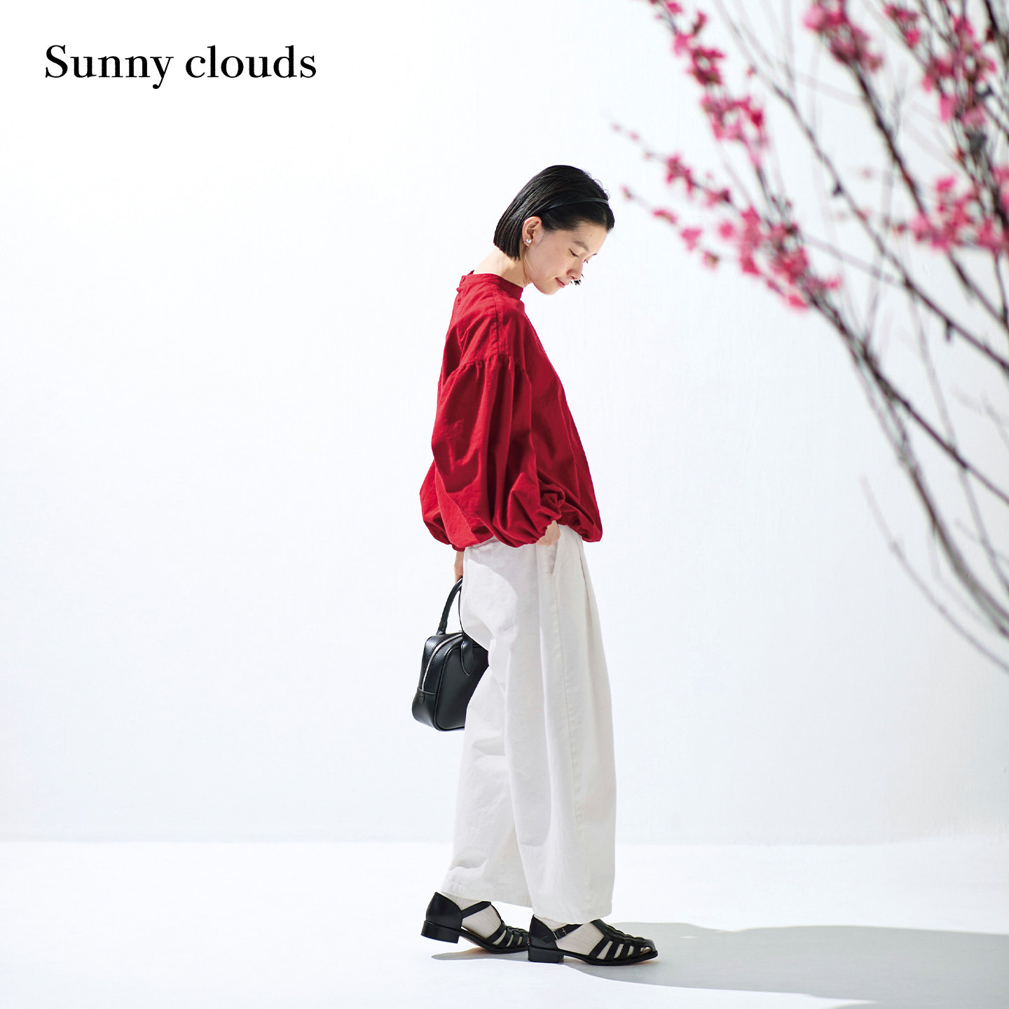 春季新品 桑妮库拉/Sunny clouds 纯棉高腰九分气球裤白色休闲裤
