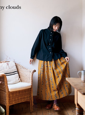 冬季新品 桑妮库拉/Sunny clouds 女式纯棉圣诞玫瑰印花半身裙