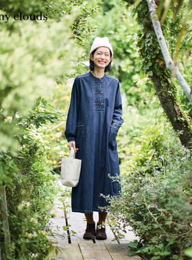 秋季新品 桑妮库拉/Sunny clouds 女式纯棉A字牛仔连衣裙日系复古