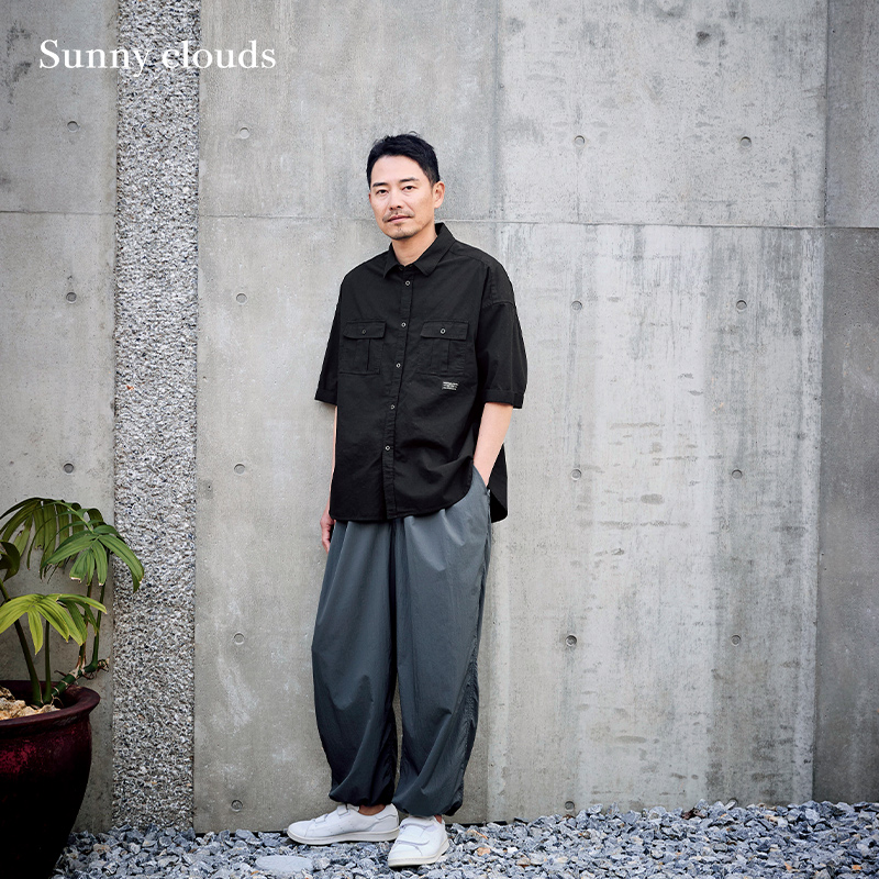 工装风黑色衬衫短袖夏季