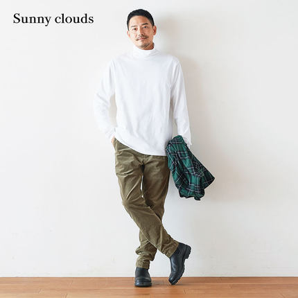 桑妮库拉/Sunny clouds 男式棉混细条绒紧腿裤（卡其绿）