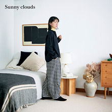 冬季新品 桑妮库拉/Sunny clouds女式仿毛呢黑白格子气球裤休闲裤