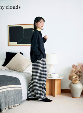冬季新品 桑妮库拉/Sunny clouds女式仿毛呢黑白格子气球裤休闲裤