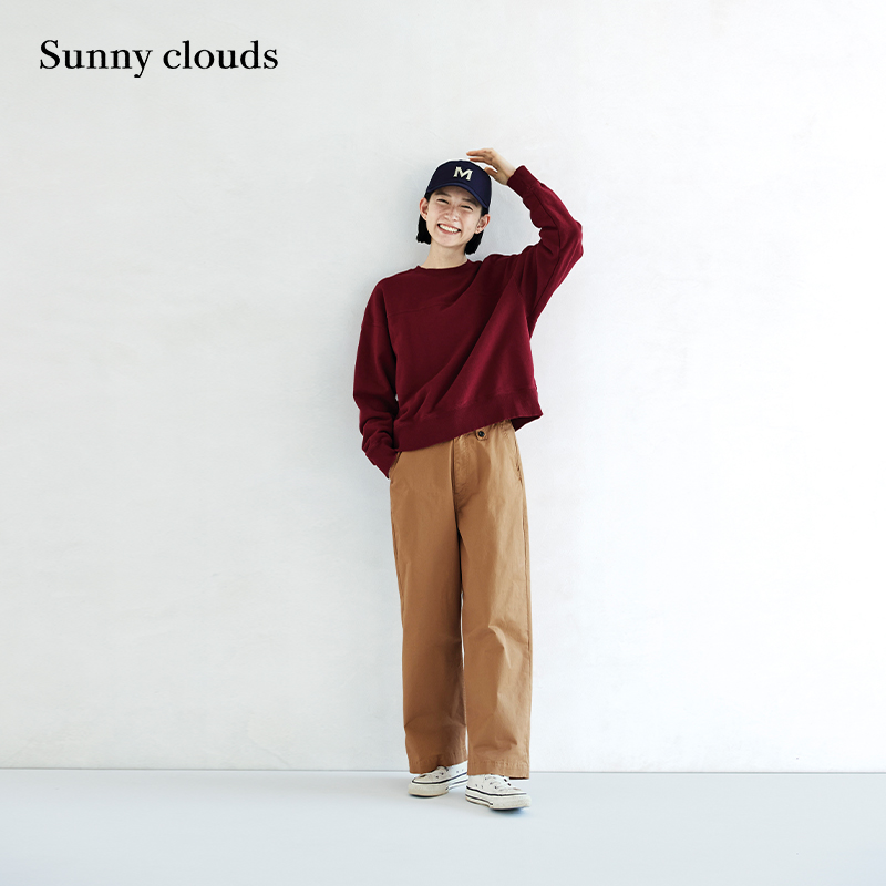 春季新品 桑妮库拉/Sunny clouds落肩宽松复古红卫衣纯棉套头上衣