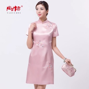 陶玉梅春秋新款改良旗袍刺绣优雅气质宴会礼服旗袍裙K11Q106