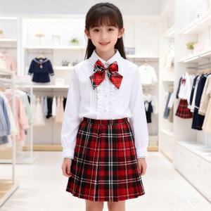学院风JK制服衬衫女童格纹百褶裙