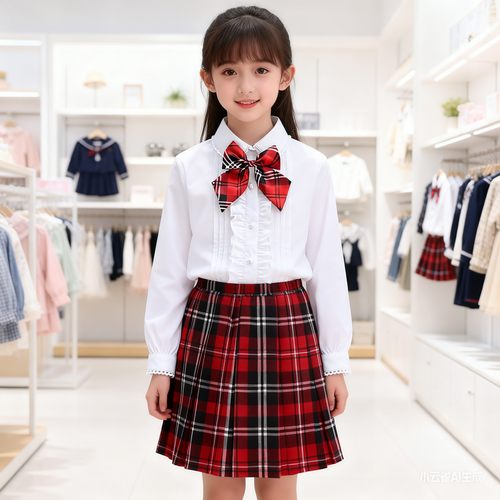 学院风JK制服衬衫女童格纹百褶裙