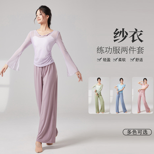 舞蹈服女两件套装纱衣中国古典舞练功服现代舞蹈表演服瑜伽形体服