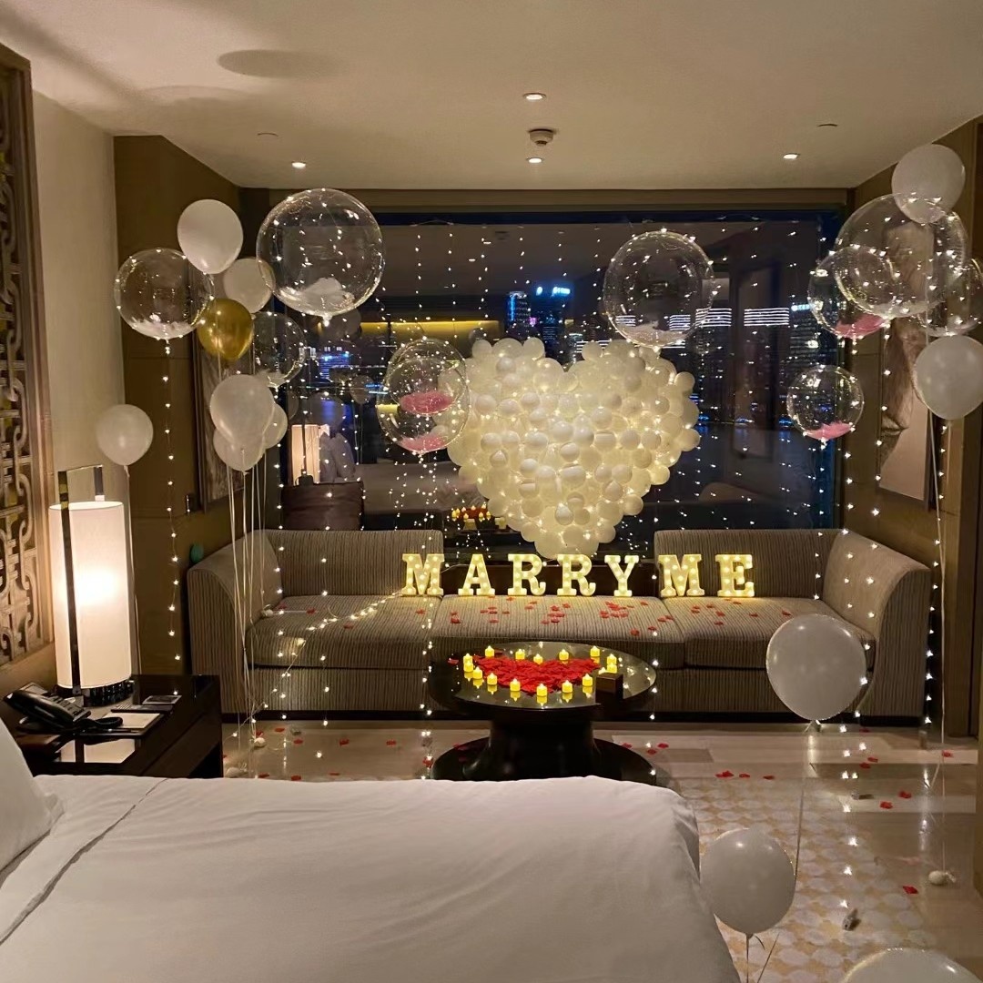 上海求婚表白酒店布置生日惊喜年会 浪漫装饰房气球场景创意kt v