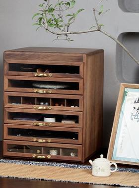 北美黑胡桃木复古六层牙科柜茶具收纳柜茶饼盒分茶盘多层架首饰盒