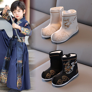 男童汉服鞋老北京布鞋儿童中国风表演拜年飞鱼服复古官靴古装靴子
