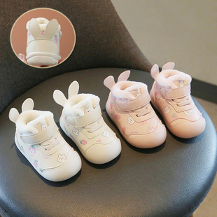 可爱卡通宝宝加绒冬鞋雪地靴洋气时髦婴儿学步鞋防水防滑女童棉靴