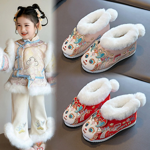 新中式女童汉服鞋加绒宝宝小龙女