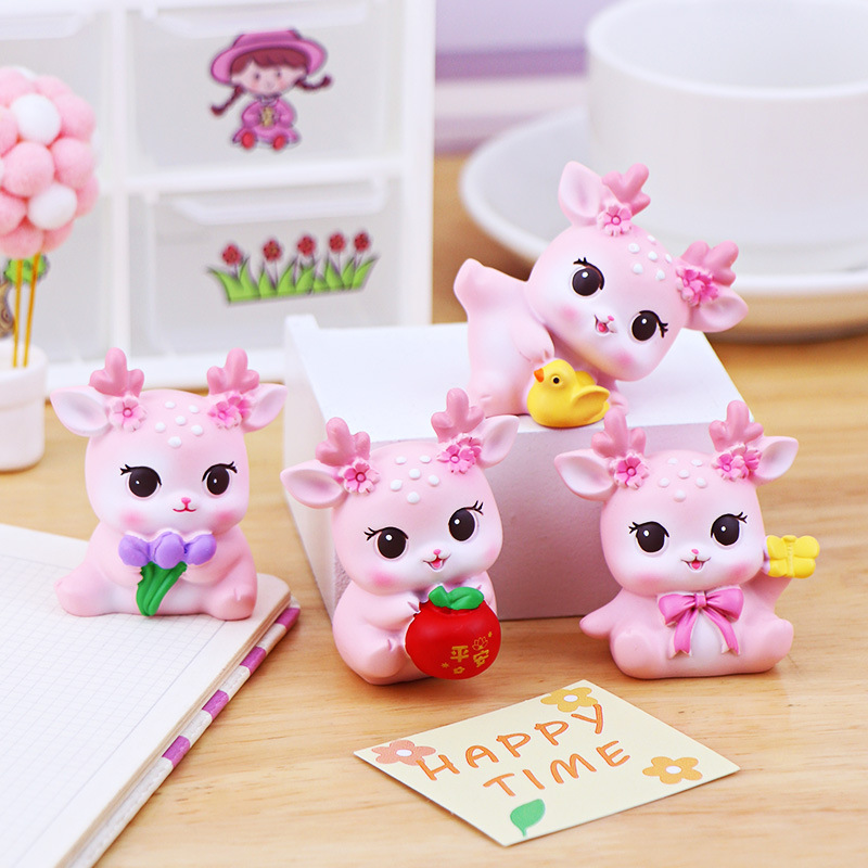 鹿呦呦桌面小摆件办公工位电脑屏幕装饰品一鹿平安汽车车载车内饰