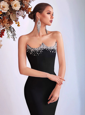 rty dress, light luxury solid color strapless bandage dress