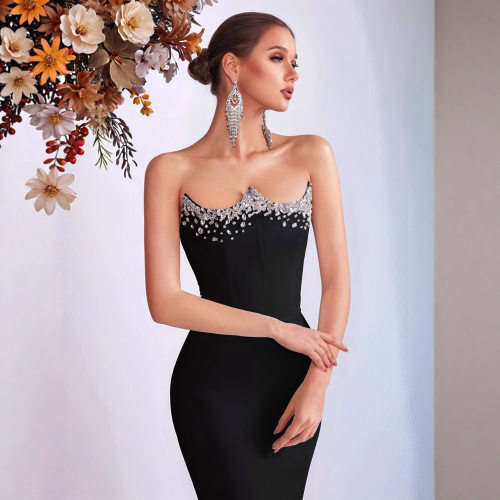 rty dress, light luxury solid color strapless bandage dress