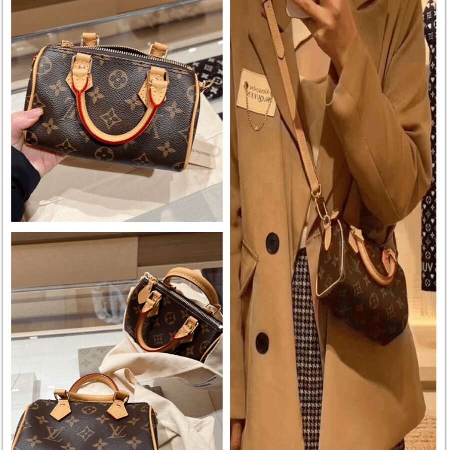 LV/女包新款Nano Speedy 经典老花枕头包迷你手提包单肩斜挎包