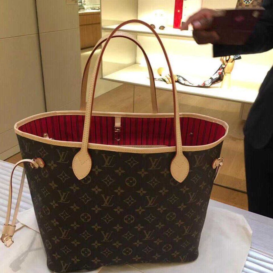 LV/女包NEVERFULL经典中号老花购物袋妈咪包托特子母包手提单肩包