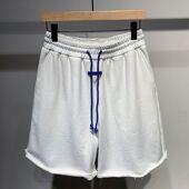 夏休闲直筒五分裤 男款 潮 加肥加300斤抽绳糖果色毛边短裤 宽松大码