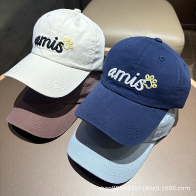 新款潮搭amis字母刺绣棒球帽女显脸小鸭舌帽男宽檐大头围软顶帽子