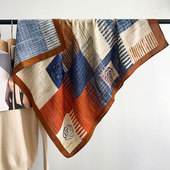 新款 人字纹多功能保暖丝巾围巾披肩 拼接山茶花90方巾民族风韩版