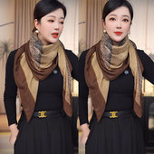 秋冬女士105CM大方巾围巾丝巾披肩民族风复古风情老钱风气质搭配