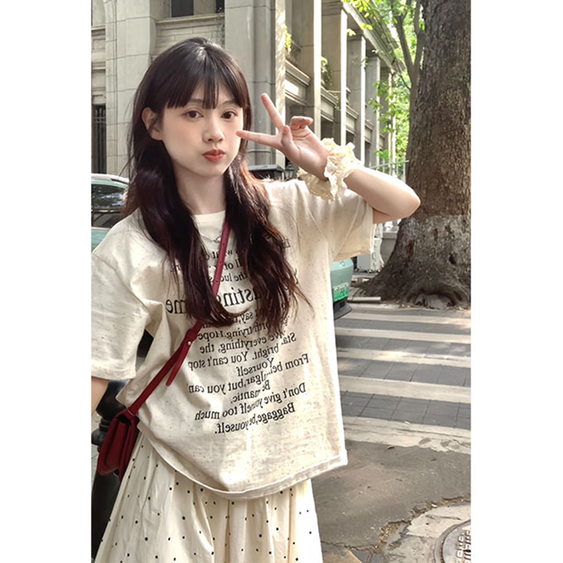 美式正肩字母印花短袖T恤女夏季设计感小众宽松百搭半袖体恤上衣