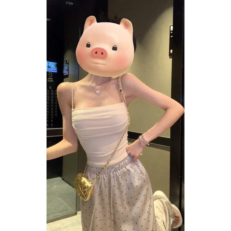 不规则褶皱抹胸吊带小背心女夏季外穿辣妹修身短款无袖甜辣小上衣