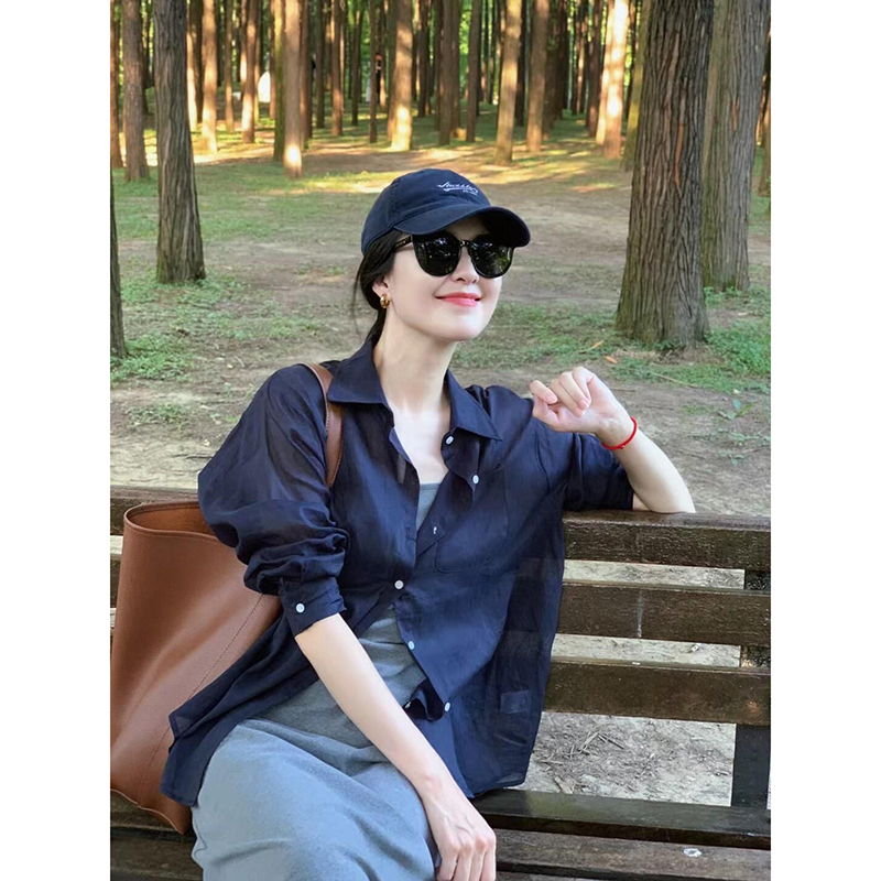 法式天丝长袖防晒衬衫女薄款外搭衬衣开衫外套设计感小众早春上衣