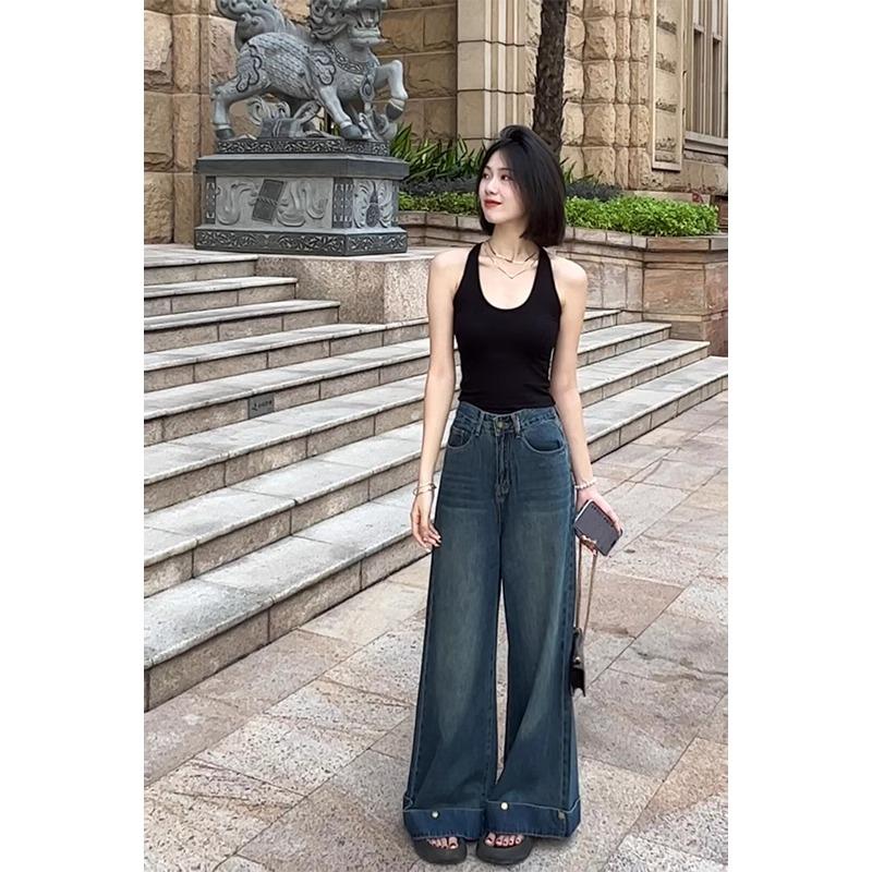 黑色带胸垫工字小吊带背心女夏外穿美背无袖内搭打底露肩挂脖上衣
