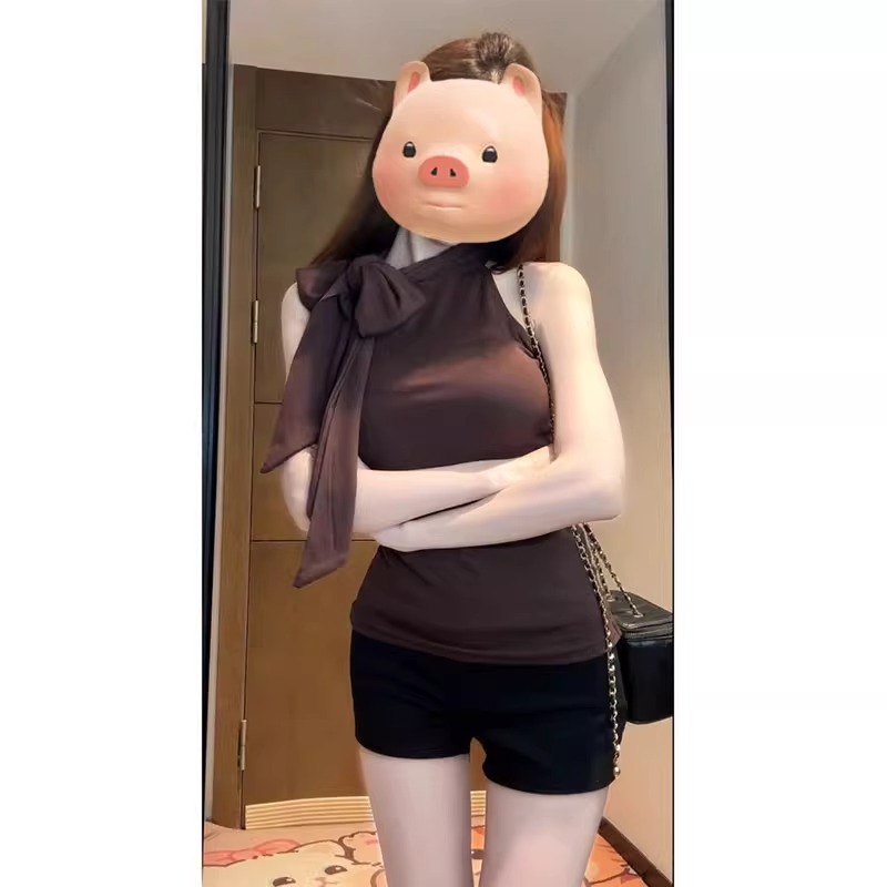 法式蝴蝶结系带背心女外穿2025夏季新款修身显瘦辣妹短款无袖上衣