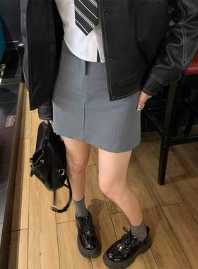 孕妇西装短裙春夏季休闲百搭显瘦包臀托腹外穿修身时尚灰色A字裙