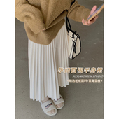 外穿宽松托腹百褶裙中长款 孕妇毛呢半身裙2026秋冬季 新款 a字裙子