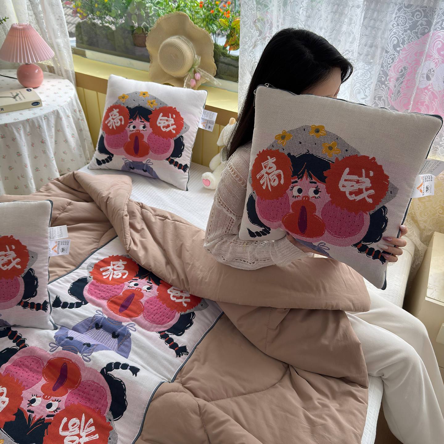 全棉抱枕被子两用可机洗汽车靠垫枕头办公室沙发纯棉午休空调被子