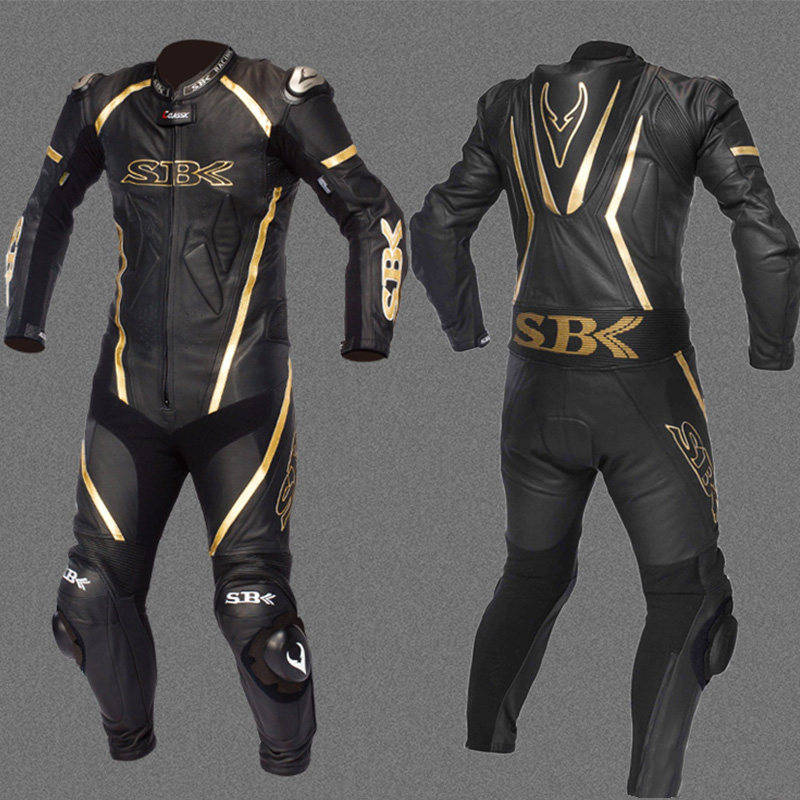 SBK连体皮衣摩托车骑行服装备机车皮衣男 赛车服套装防摔衣冬