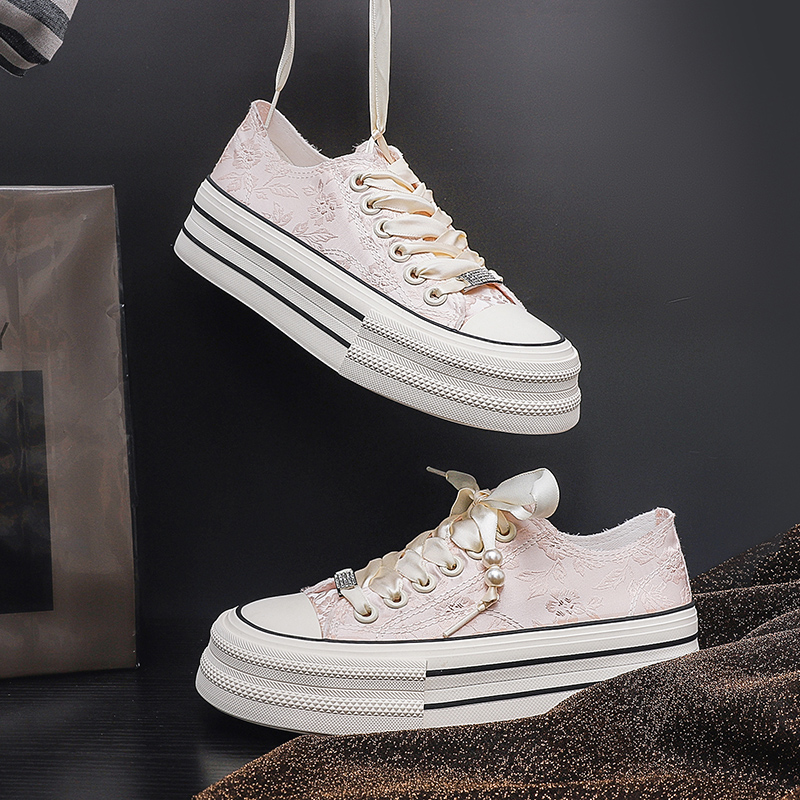 国风厚底帆布鞋女2025春季新款百搭休闲女鞋时尚系带爆款松糕板鞋