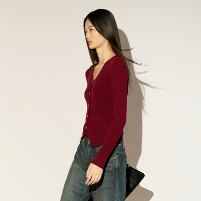 XG/雪歌2025年冬季新款修身V领针织开衫毛衣上衣外套XK411002A415