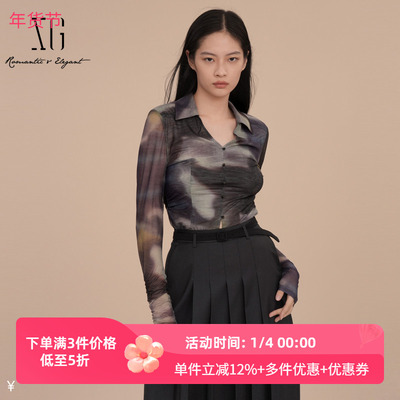 XG/雪歌2025春季新款百搭显瘦直筒印花T恤女短袖上衣XK121016B596