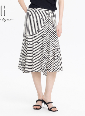 xg雪歌正品条纹半身裙女通勤2024夏季新款休闲长裙子XJ203012B299