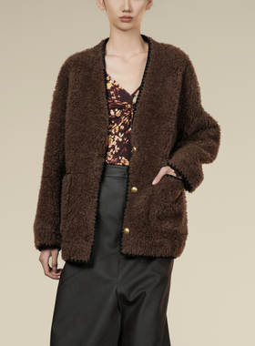 XG/雪歌2025年冬季新款休闲宽松百搭V领羊毛皮草外套XK407014A574