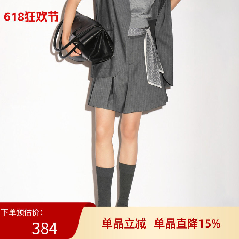 XG雪歌灰色条纹A字休闲短裤2026秋季新款西装裙裤女XL302012B199