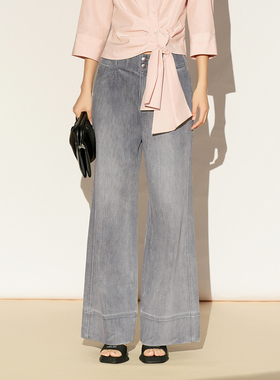 XG/雪歌26春季新款水洗阔腿牛仔裤女灰色舒适长裤XL102008A581