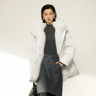 XG雪歌白色狐狸毛领90绒中长羽绒服2026冬季新款女装XL406027A751