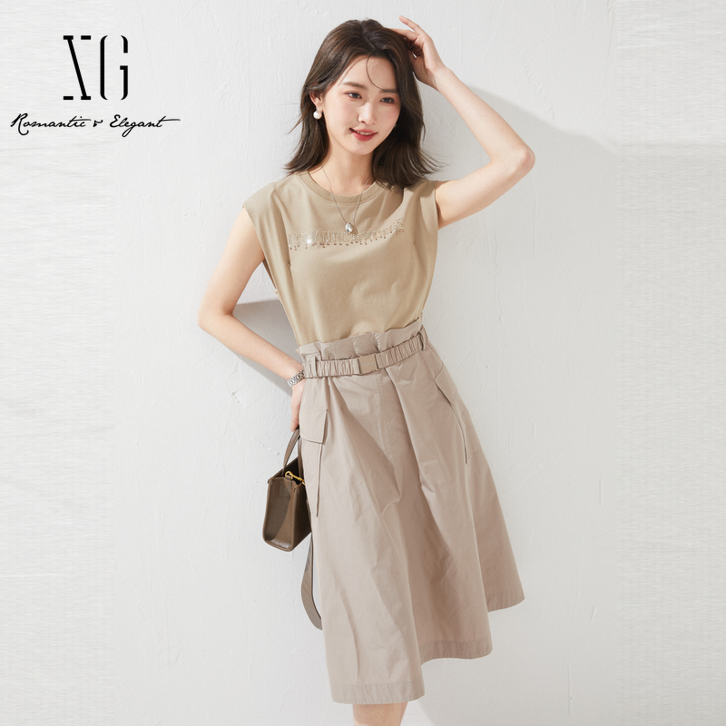 xg雪歌通勤淑女短袖连衣裙