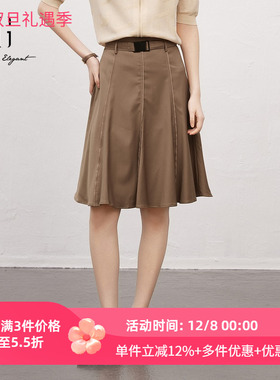 XG雪歌复古高腰半身裙女25春新款通勤简约中长A字裙XK103017A373