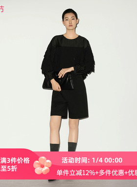 XG/雪歌26春款黑色高腰西装短裤女直筒羊毛休闲裤子XL102013A290