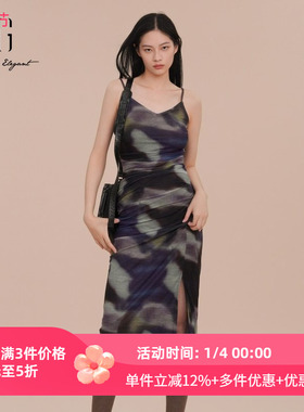 XG雪歌腰精裙气质V领吊带连衣裙女2025春款无袖裙子XK104016B596