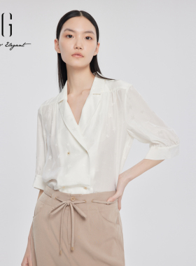 xg雪歌白色五分袖衬衫女西装领2024夏季新款休闲上衣XJ221032A351