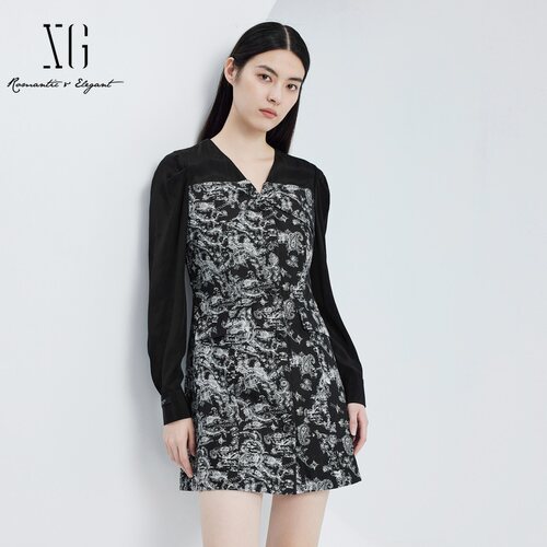 xg雪歌通勤淑女长袖连衣裙